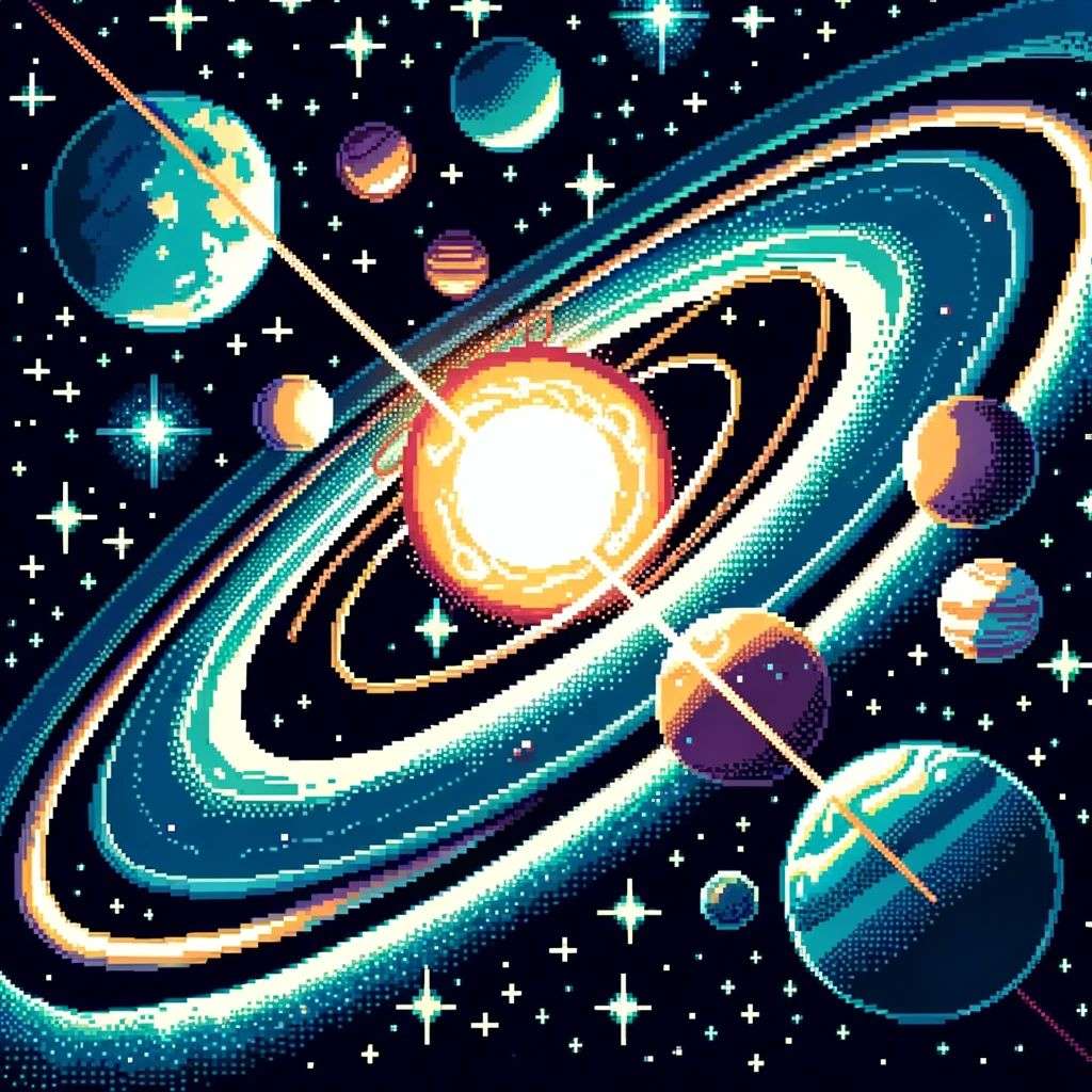the discovery of gravity, pixel art